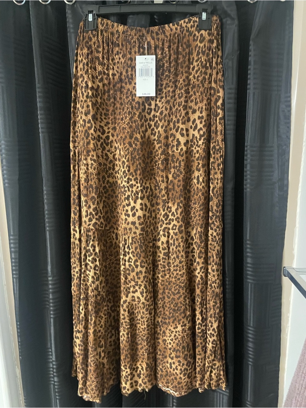 Leopard Print Tiered A-Line Skirt - Brown/Black